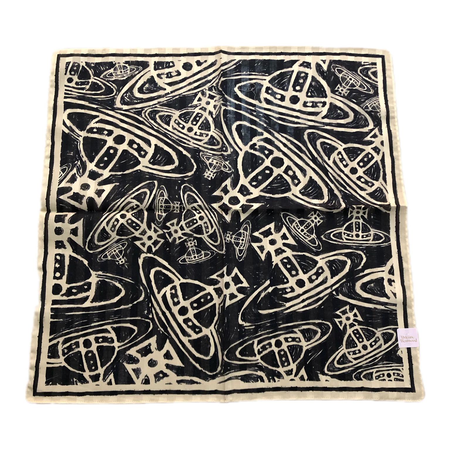 Vivienne Westwood Original Design Black Cotton Silk Scarf Unisex Couple Style 8057555433827