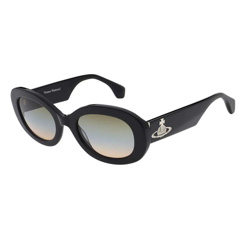 Vivienne Westwood Oval Sunglasses with Logo Temples Unisex Black VW5051001