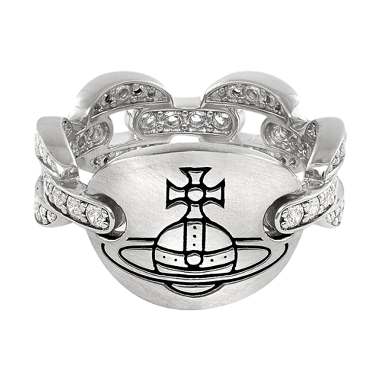 Vivienne Westwood Pave Platinum-Plated Saturn Engraved Silver Ring Unisex. 6404017X-01P527