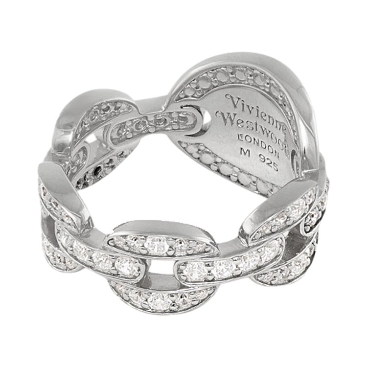 Shop Anillo Unisex Vivienne Westwood Saturno Plata Platino con Grabado y Pavé. 6404017X-01P527
