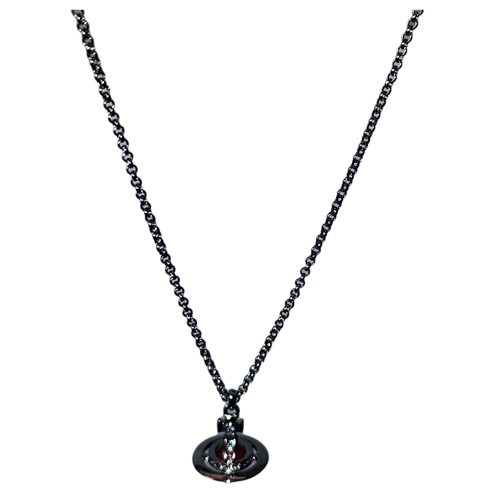 Vivienne Westwood Petite Orb Light Siam Red Brass Necklace Gunmetal Gray. 63020225-02s380