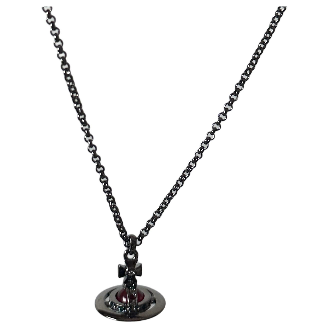 Lookbook 薇薇安·魏斯伍德 小型星球紅色水晶黃銅項鍊 槍灰色 63020225-02s380