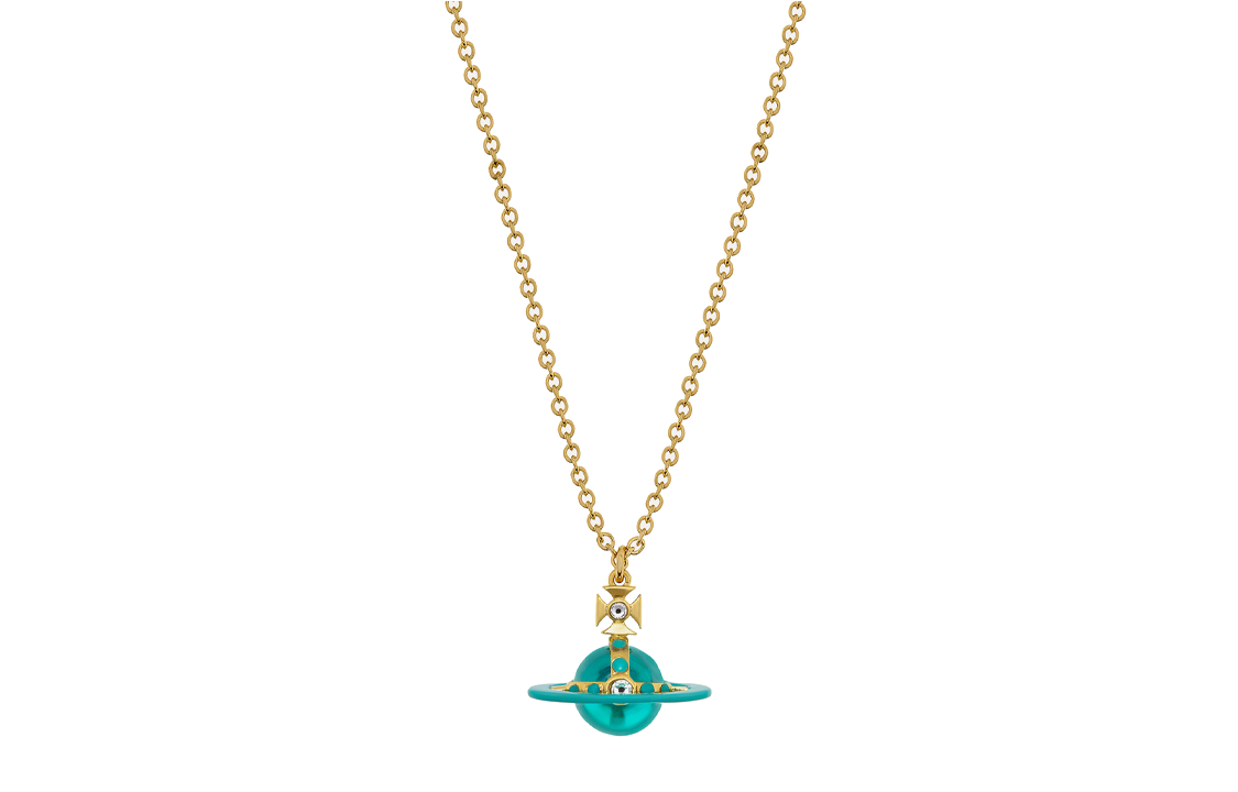 Vivienne Westwood Petite Orb Pendant Necklace - Gold Chain Turquoise Ball Unisex 6302039J-02R726-IM-GOLD
