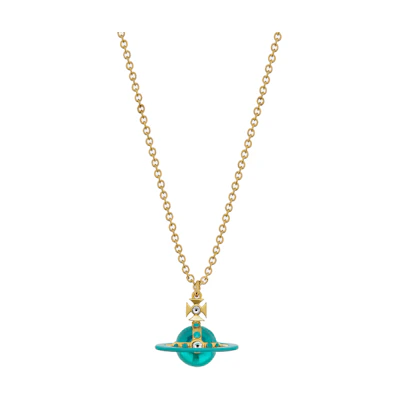 Vivienne Westwood Petite Orb Pendant Necklace - Gold Chain Turquoise Ball Unisex 6302039J-02R726-IM-GOLD
