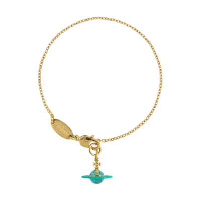 Vivienne Westwood Petite Orb Turquoise Crystal Enamel Gold Bracelet Unisex. 6102020W02R726