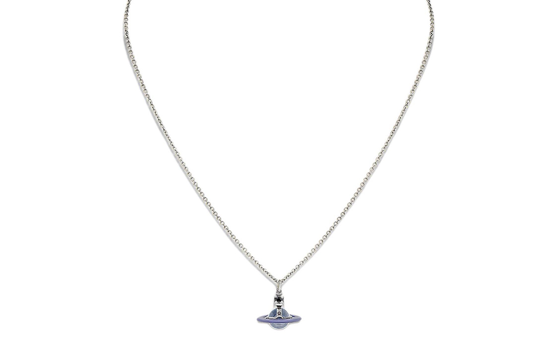 Vivienne Westwood Petite Original Orb Saturn Pendant Necklace Brass Purple Unisex 8050889744122