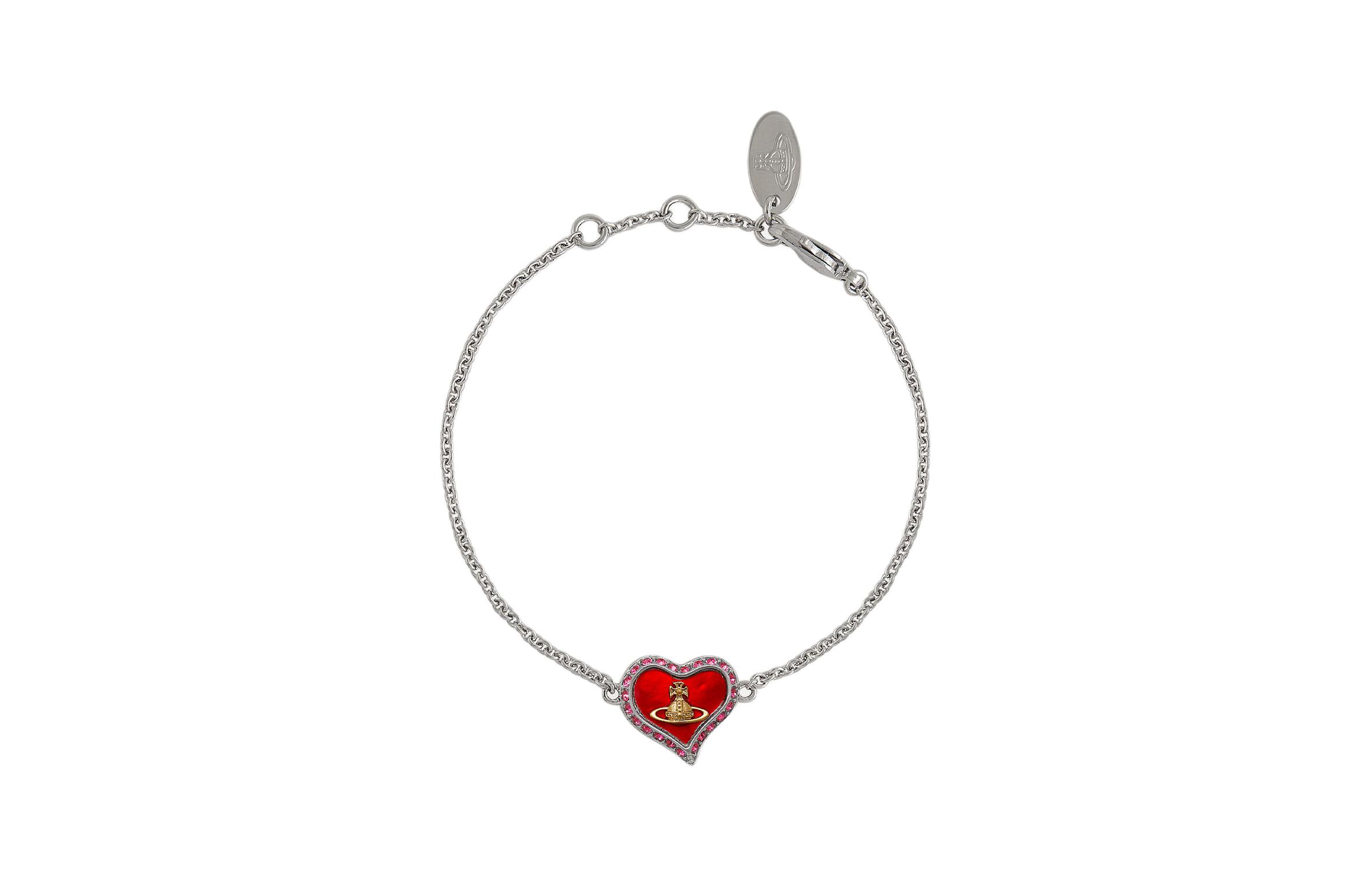 Vivienne Westwood Petra Irregular Heart Saturn Logo Bracelet Silver Unisex 8050889743996