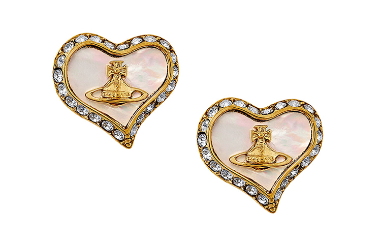 Vivienne Westwood Petra Saturn Heart Crystal Brass Earrings Unisex Couple Style 6201007402R178R178