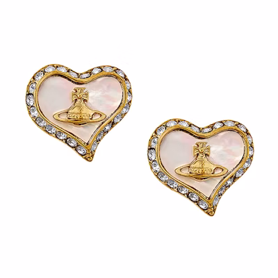 Vivienne Westwood Petra Saturn Heart Crystal Brass Earrings Unisex Couple Style 6201007402R178R178