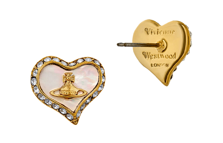 Vivienne Westwood Petra Saturn Heart Crystal Brass Earrings Unisex Couple Style 6201007402R178R178 圖 3