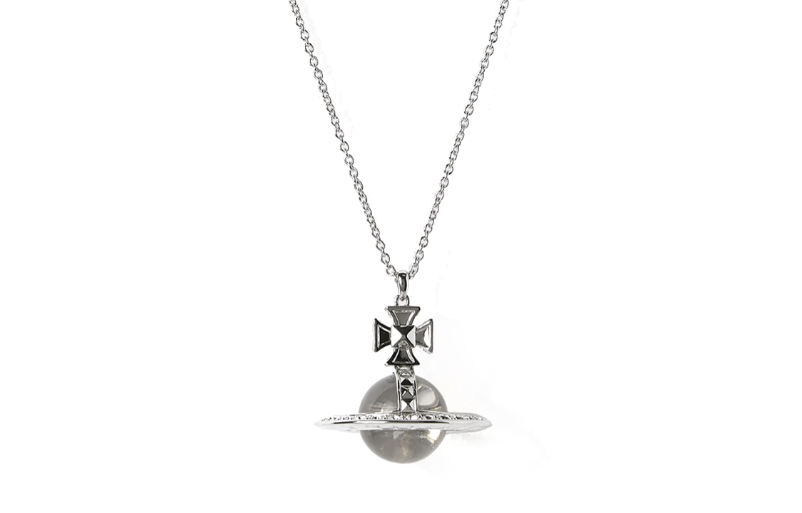 Vivienne Westwood Pina Orb 3D Transparent Saturn Pendant Necklace Silver Unisex. 63020112W110W110