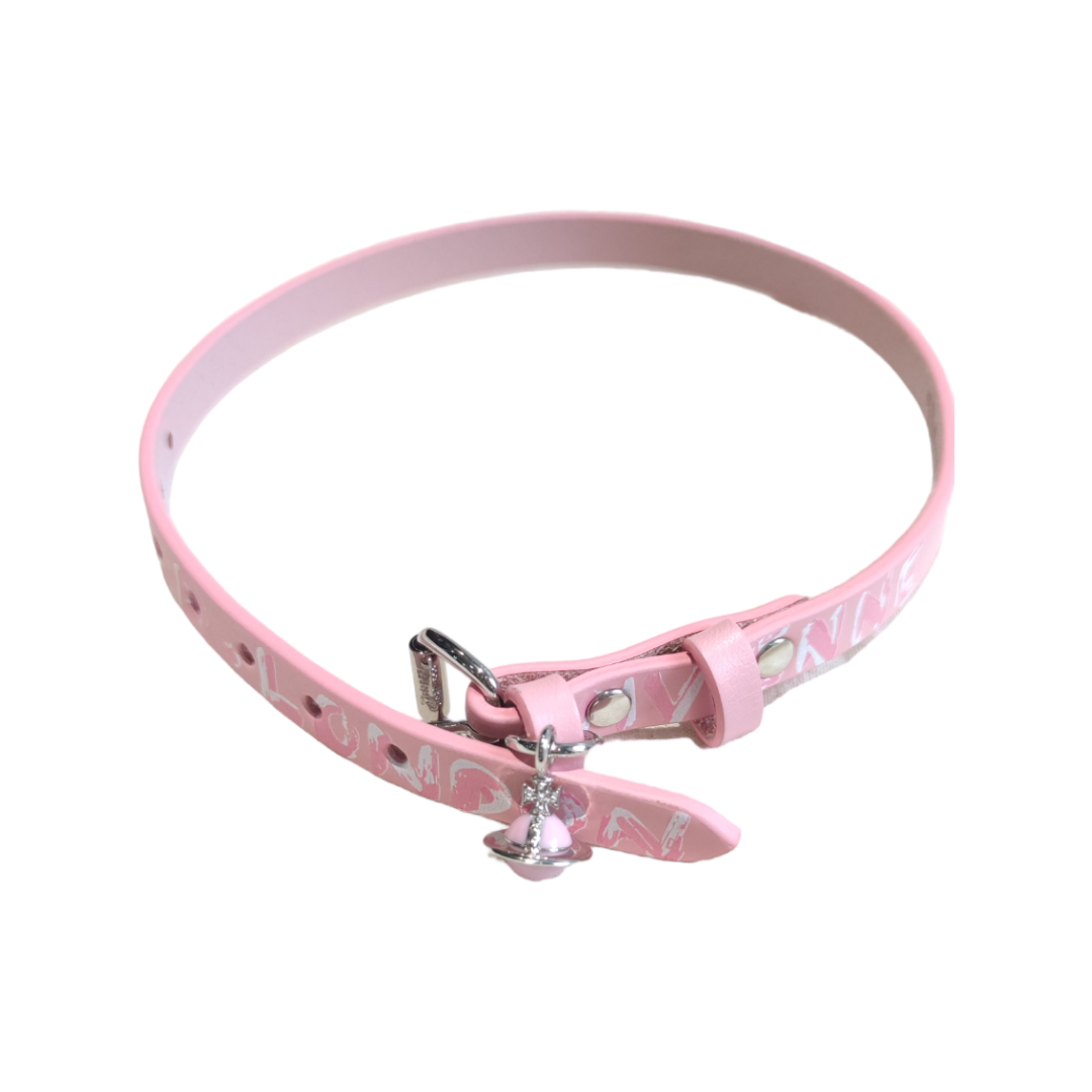 Vivienne Westwood Pink Saturn Pendant Leather Choker Necklace Unisex Couples. 6303002802P371