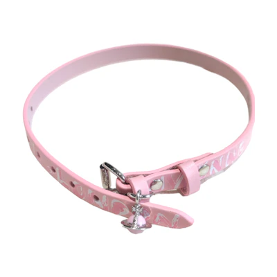 Vivienne Westwood Pink Saturn Pendant Leather Choker Necklace Unisex Couples. 6303002802P371