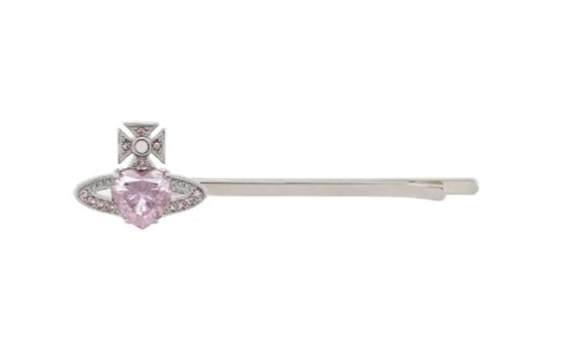 Vivienne Westwood Pink/Silver Heart Saturn Rhinestone Hair Clip Unisex Couple Style 6703000P02P459