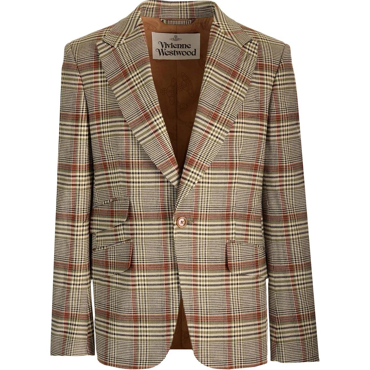 Vivienne Westwood Plaid Print Long Sleeve Blazer Jacket - Khaki 2301001BW00M6LRM202