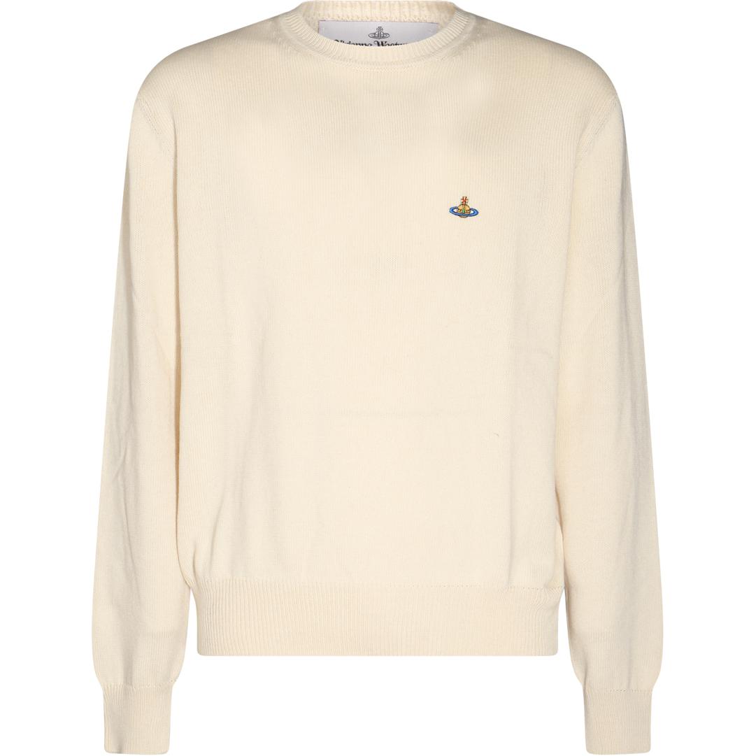 Vivienne Westwood Plain Logo Crewneck Long Sleeve Sweatshirt Men Off-White 27010012Y0021A408