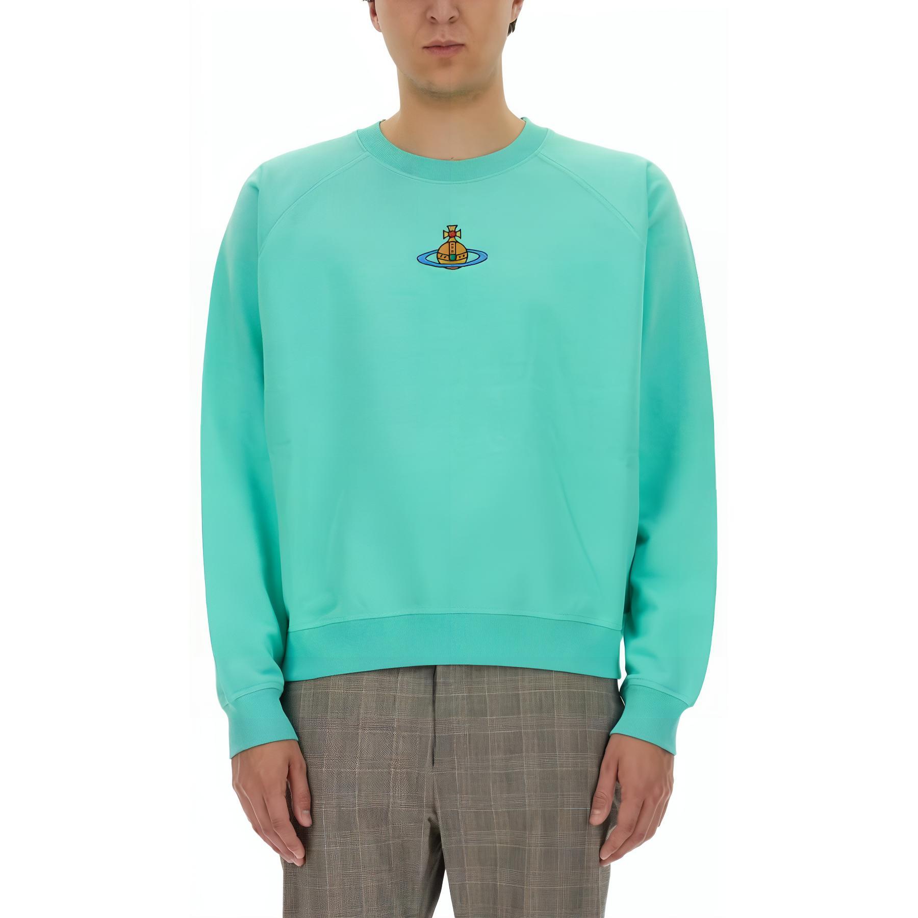 Vivienne Westwood Plain Logo Embroidered Crewneck Sweatshirt Sky Blue 3I010004-J006O-K413