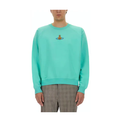 Vivienne Westwood Plain Logo Embroidered Crewneck Sweatshirt Sky Blue 3I010004-J006O-K413