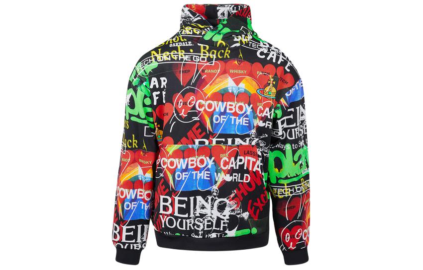 Vivienne Westwood Pullover Hoodie Loose Fit Letter Print Unisex Black Sweatshirt 3I010003-J005B-G0