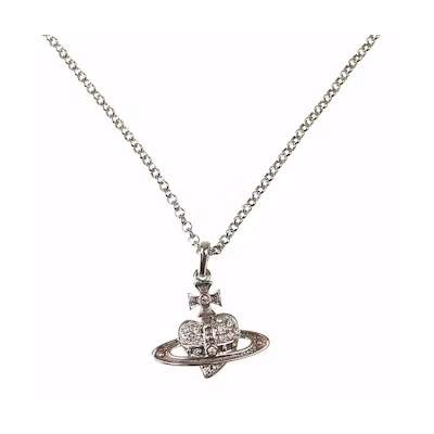 Vivienne Westwood Reverse Heart Saturn Pendant Necklace Unisex Silver. 6302039O02P255CN