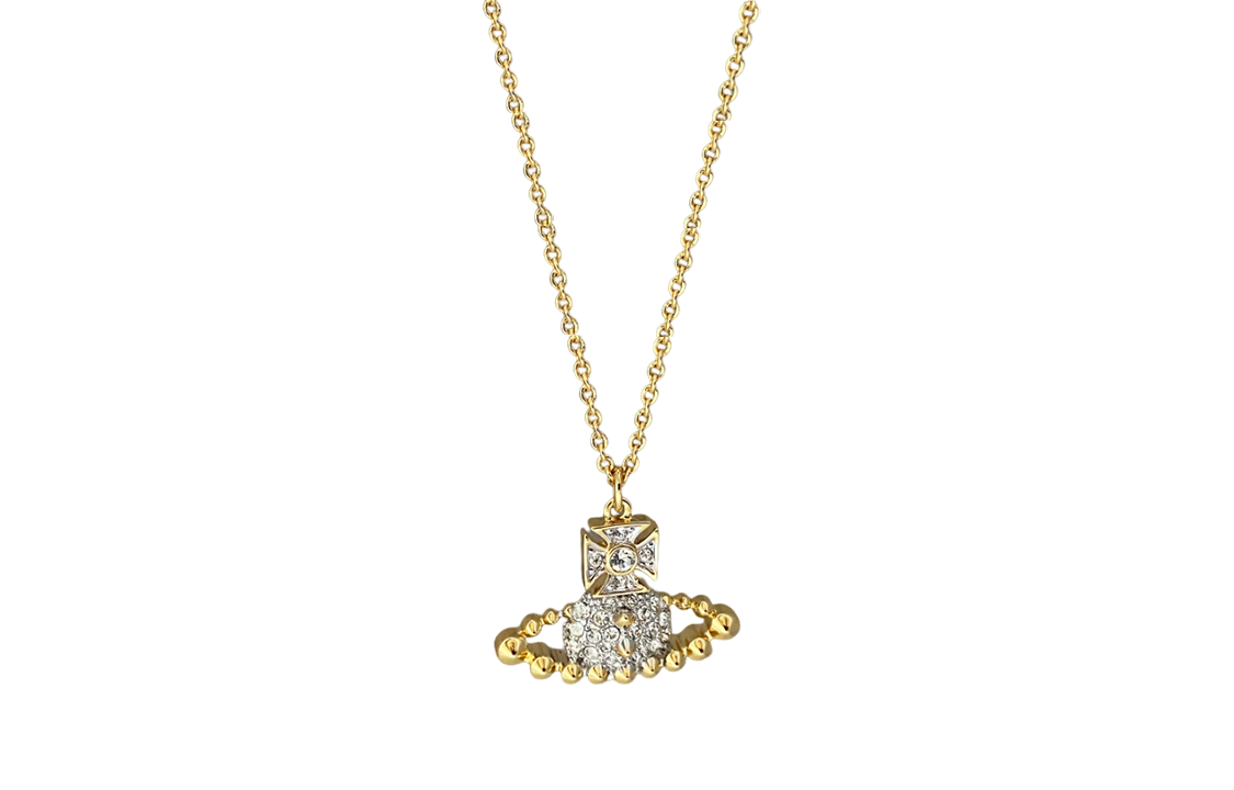 Vivienne Westwood Saturn Crystal Pendant Necklace Unisex Gold Luxury Jewelry 6302039R02P257CN