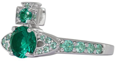 Order Vivienne Westwood Saturn Design Green Crystal Ring Unisex Couple Silver/Green 6404017L-01P427