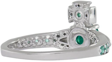 Shop Vivienne Westwood Saturn Design Green Crystal Ring Unisex Couple Silver/Green 6404017L-01P427