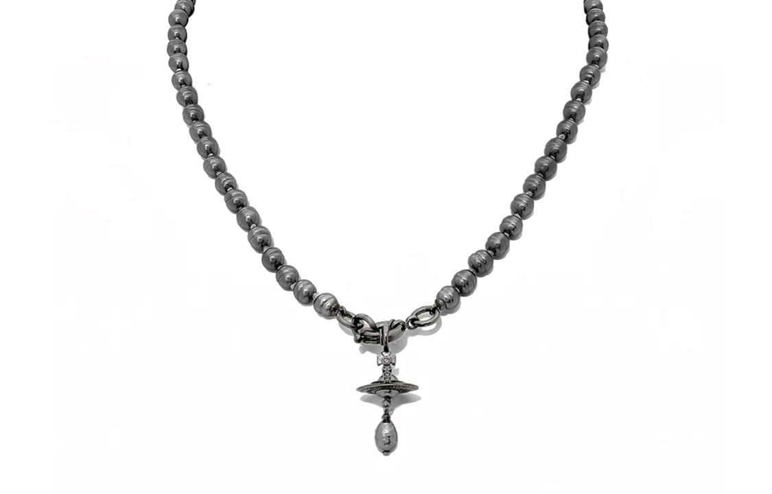 Vivienne Westwood Saturn Pendant Pearl Necklace Unisex Couple Gray. 63010112-02S278-CN