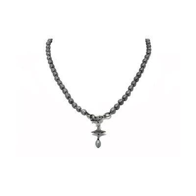 Vivienne Westwood Saturn Pendant Pearl Necklace Unisex Couple Gray. 63010112-02S278-CN