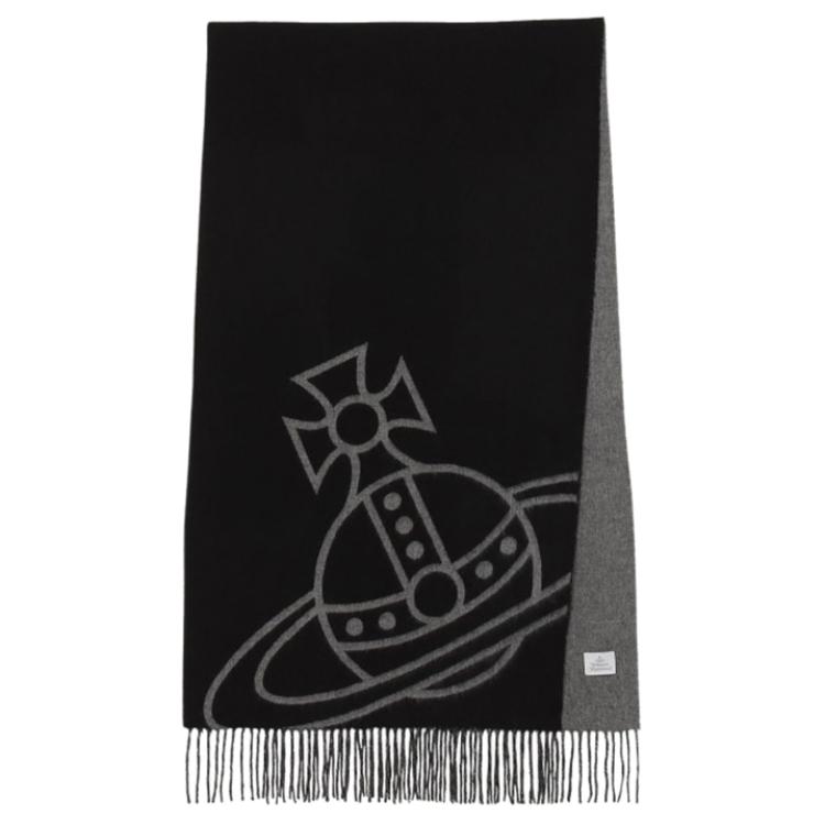 Vivienne Westwood Saturn Print Tassel Scarf Unisex Black/Pink Couple Design. 504804951/2404146062
