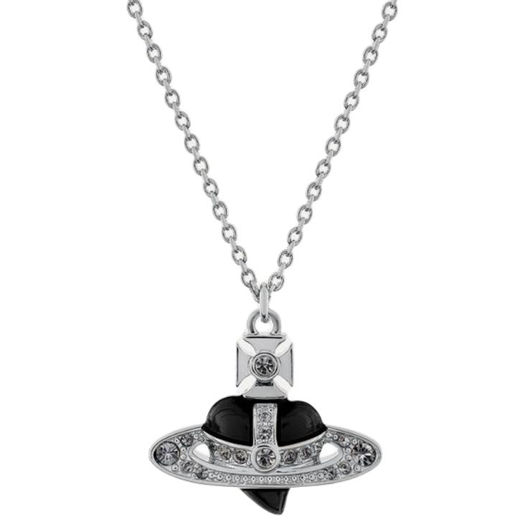 Vivienne Westwood Silver/Black Diamante Enamel Heart Saturn Necklace Unisex Couples. 8050889844419 圖 2