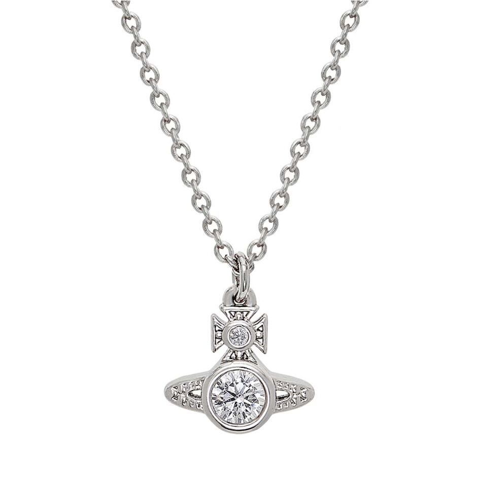 Vivienne Westwood Silver Crystal Saturn Orb Pendant Necklace Unisex Couples' Style 6302027802P102SMP102