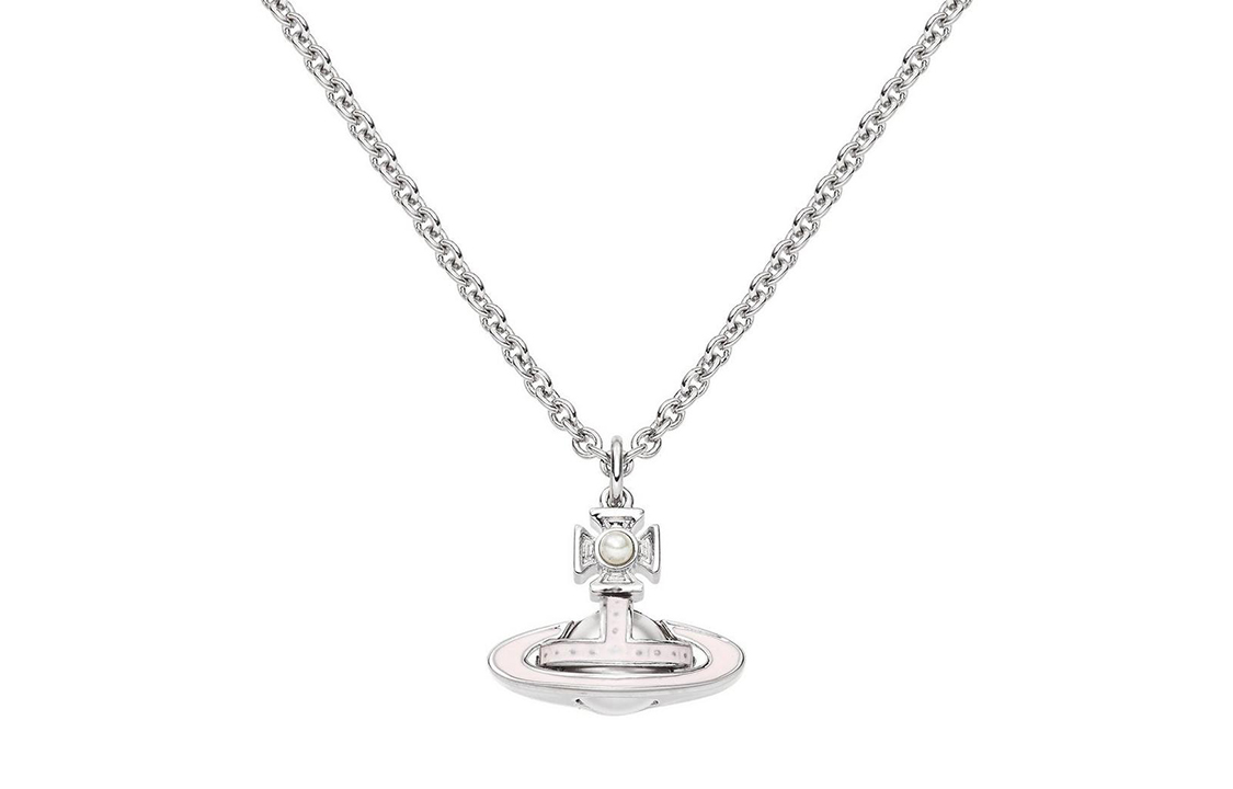 Vivienne Westwood Simonetta Pearl Enamel Pendant Necklace Unisex Silver/Pink. 63020322-02P200-CN