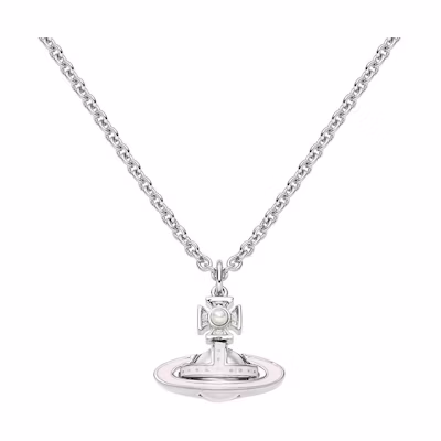 Vivienne Westwood Simonetta Pearl Enamel Pendant Necklace Unisex Silver/Pink. 63020322-02P200-CN