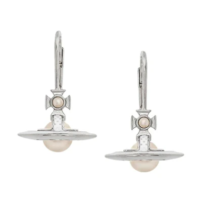 Vivienne Westwood Simonetta Saturn Pendant Platinum Pearl Enamel Unisex Earrings. 62020115-02P113-CN