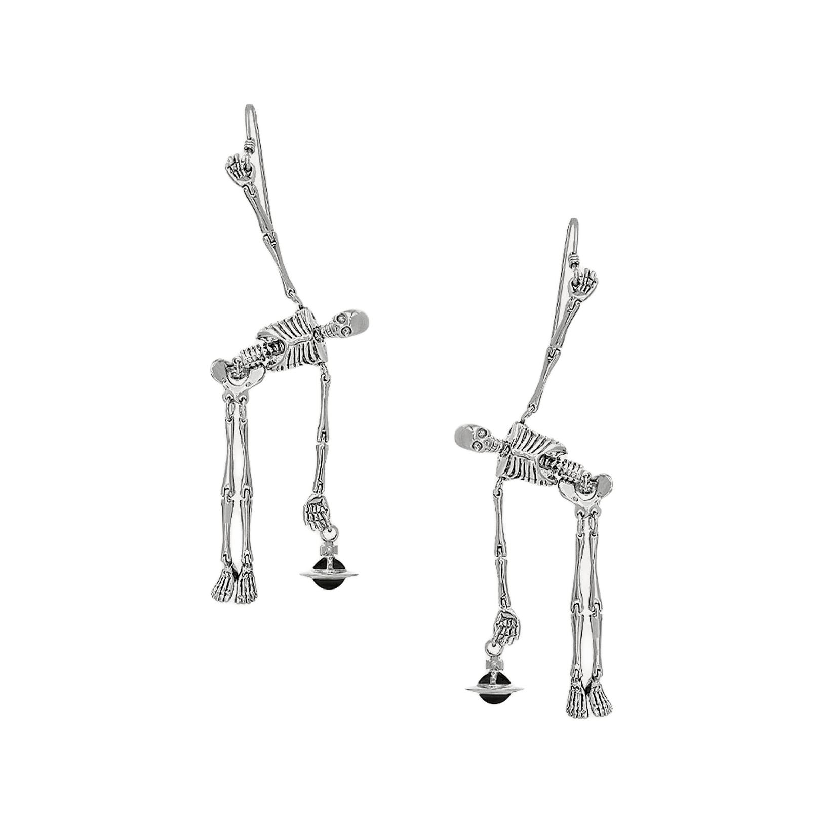 Vivienne Westwood Skeleton Brass Saturn Pendant Earrings Unisex Silver. 62030013W113