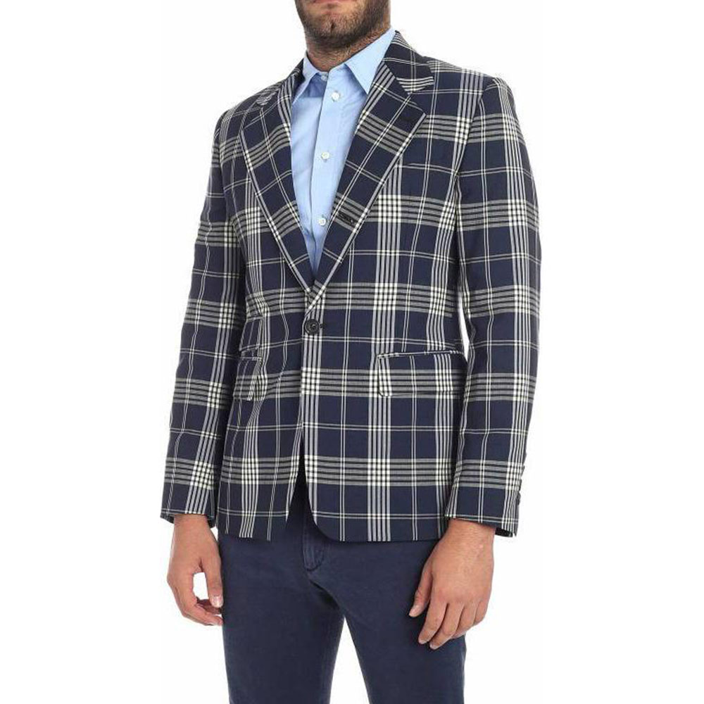 Vivienne Westwood Slim-Fit Plaid Blazer with Buttoned Lapel Blue S25BN0389S49279002F