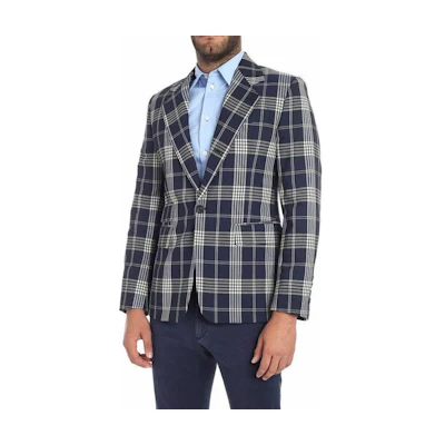 Vivienne Westwood Slim-Fit Plaid Blazer with Buttoned Lapel Blue S25BN0389S49279002F