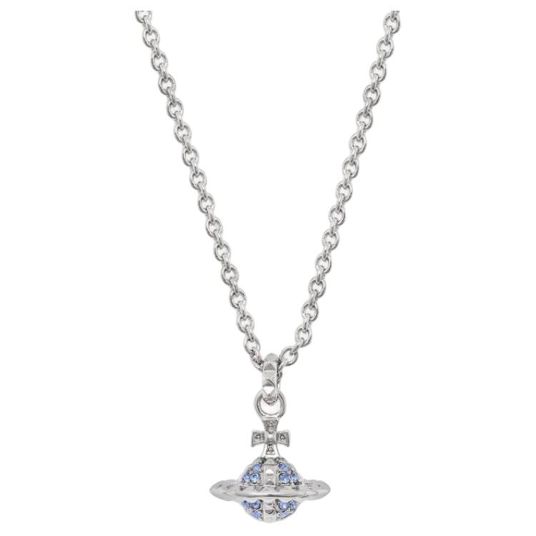 Vivienne Westwood Small Mayfair Orb Pendant Necklace Silver/Blue Crystal Unisex. 6302005102W388