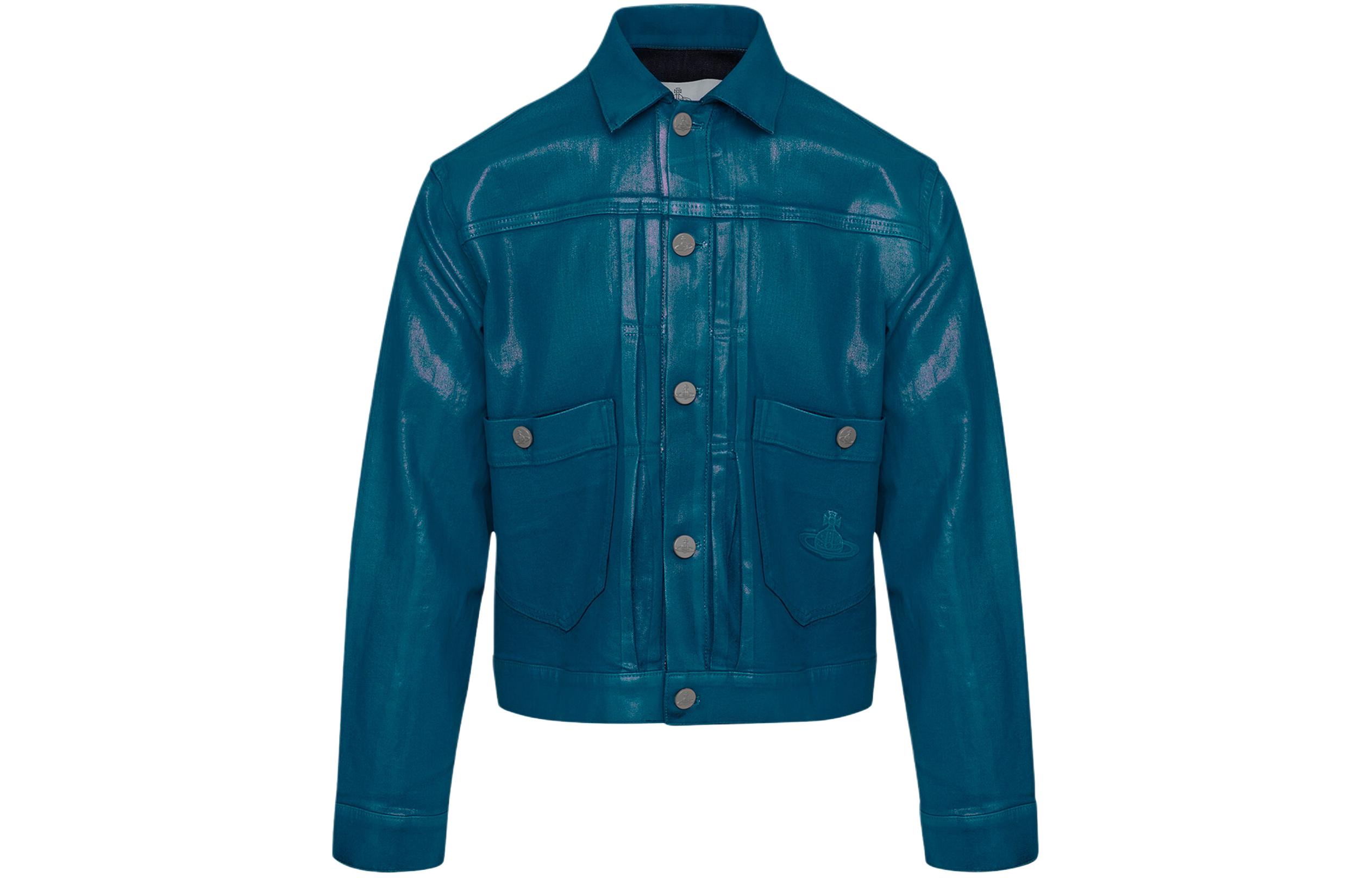 Vivienne Westwood Solid Blue Single-Breasted Collared Jacket for Men 3901000DW00NIDEBLUE