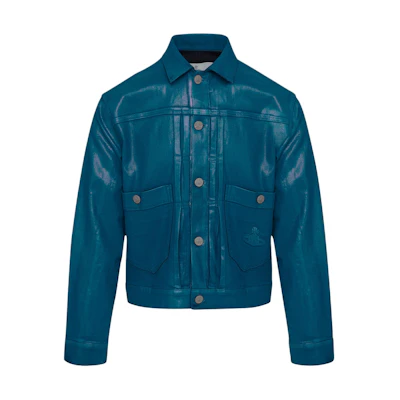 Vivienne Westwood Solid Blue Single-Breasted Collared Jacket for Men 3901000DW00NIDEBLUE