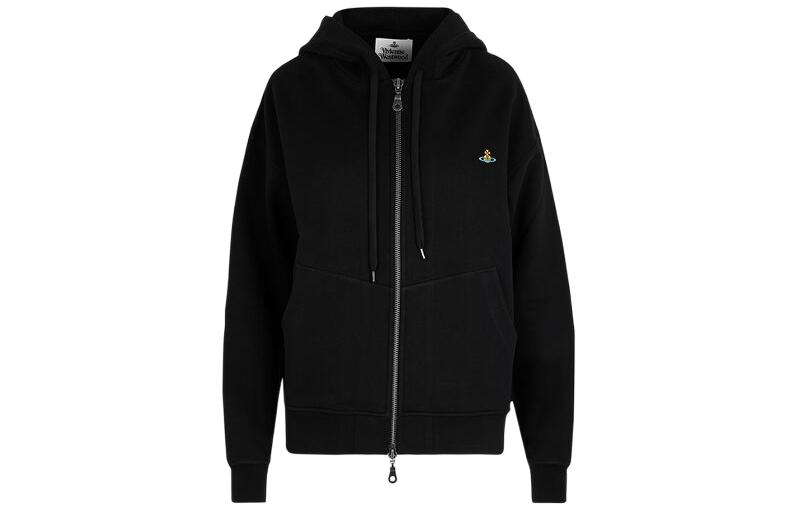 Vivienne Westwood Solid Color Zip Hoodie Jacket - Black 3I010005-J0006-PO-BLACK