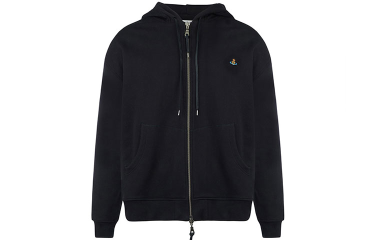 Vivienne Westwood SS22 Black Embroidered Logo Zip-Up Hoodie Jacket Mens 2I010001J0006PON401