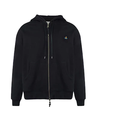 Vivienne Westwood SS22 Black Embroidered Logo Zip-Up Hoodie Jacket Mens 2I010001J0006PON401