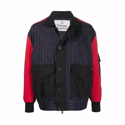 Vivienne Westwood SS23 Navy Blue Color-Block Zip Jacket Men S25AM0277S52617