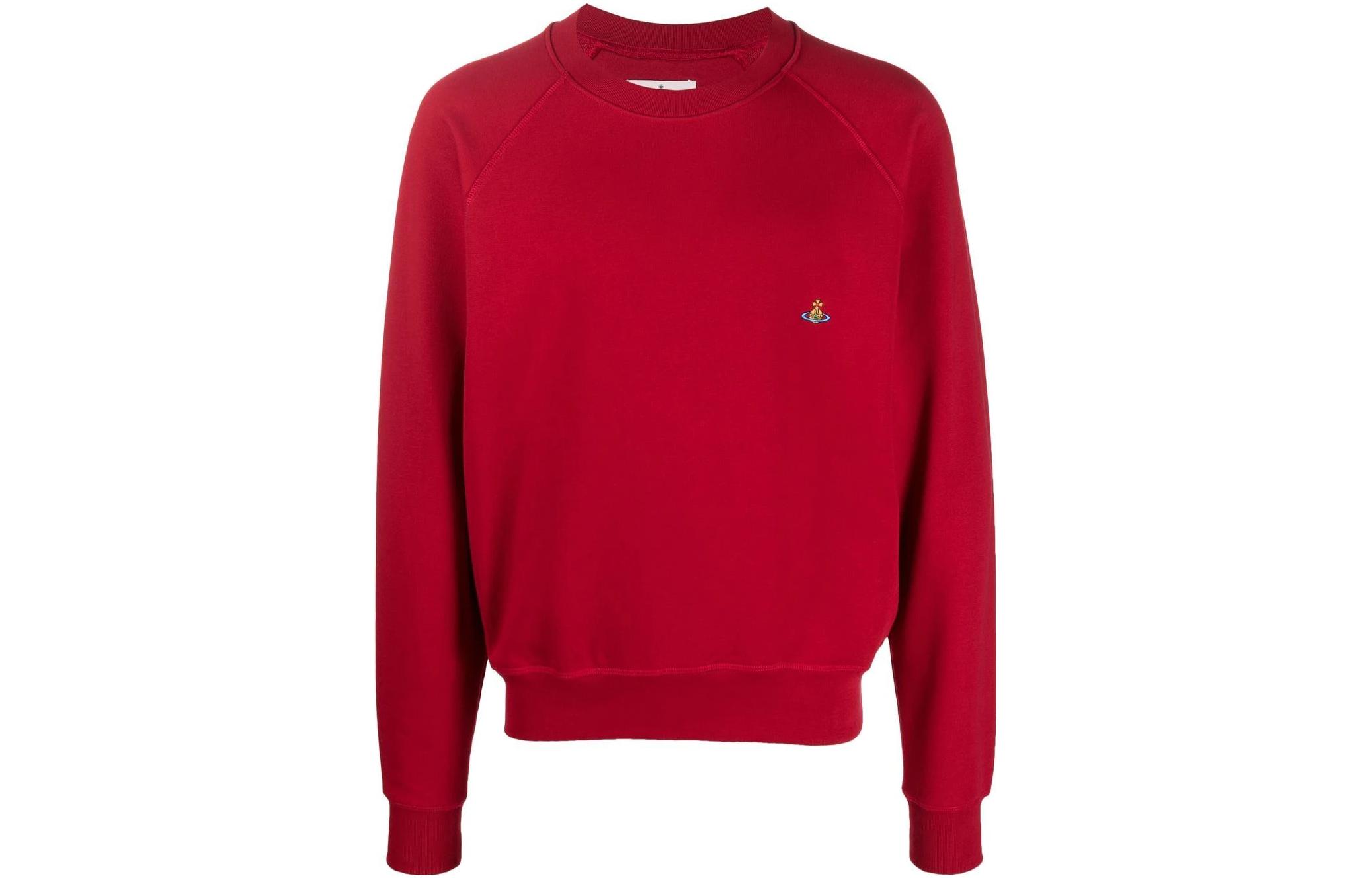 Vivienne Westwood SS23 Red Embroidered Saturn Logo Pullover Sweatshirt Mens 3I010004J0006H407