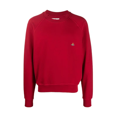 Vivienne Westwood SS23 Red Embroidered Saturn Logo Pullover Sweatshirt Mens 3I010004J0006H407