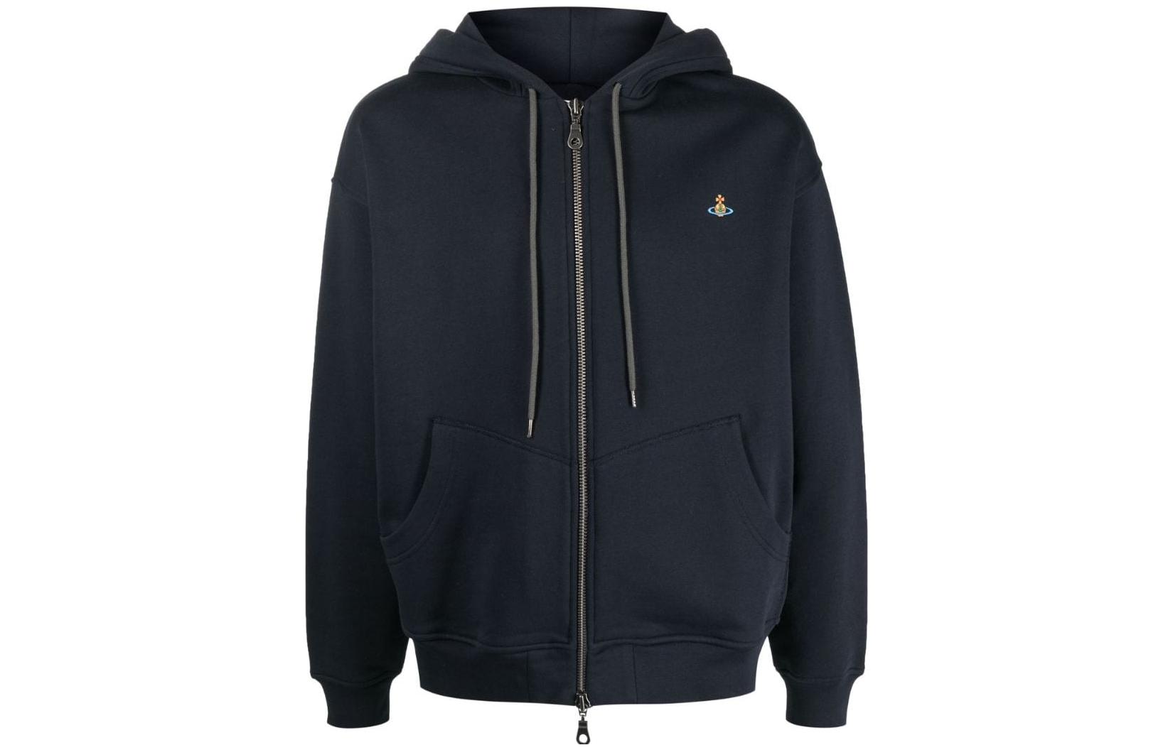 Vivienne Westwood SS23 Saturn Logo Zip Sweatshirt Navy Blue Menswear 3I010005J0006K410