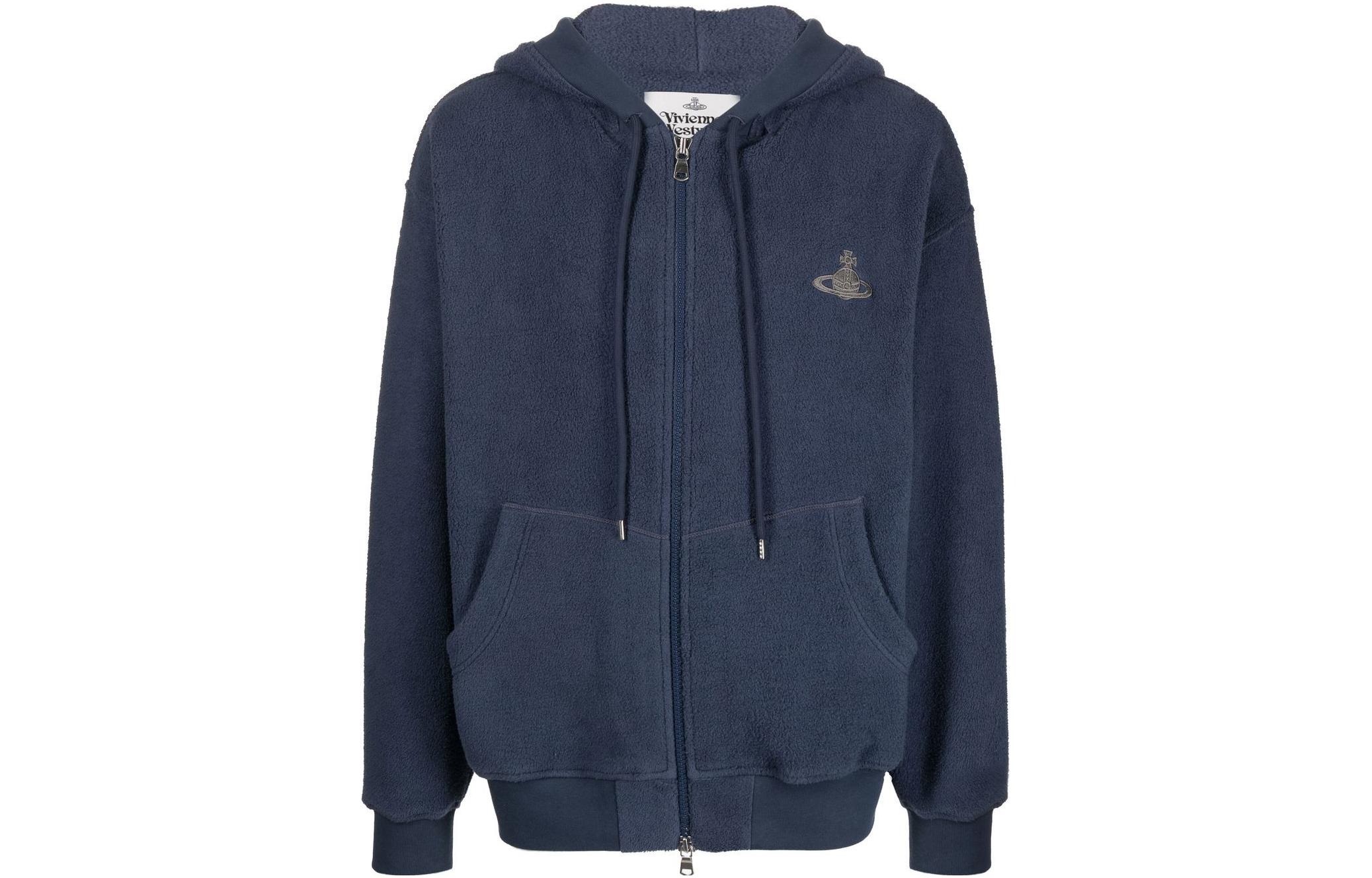 Vivienne Westwood SS23 Solid Saturn Embroidered Zip Hoodie Midnight Blue 3I010005J0048POK417