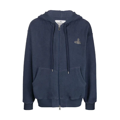 Vivienne Westwood SS23 Solid Saturn Embroidered Zip Hoodie Midnight Blue 3I010005J0048POK417